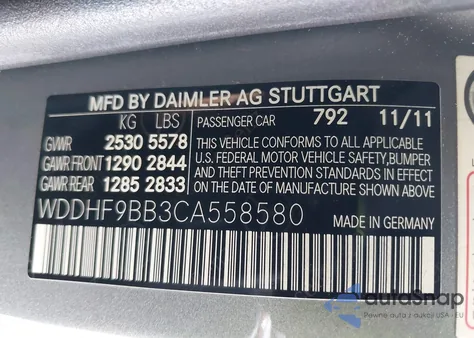 2012 Mercedes-Benz E 550 4Matic from USA, damaged, VIN WDDHF9BB3CA558580